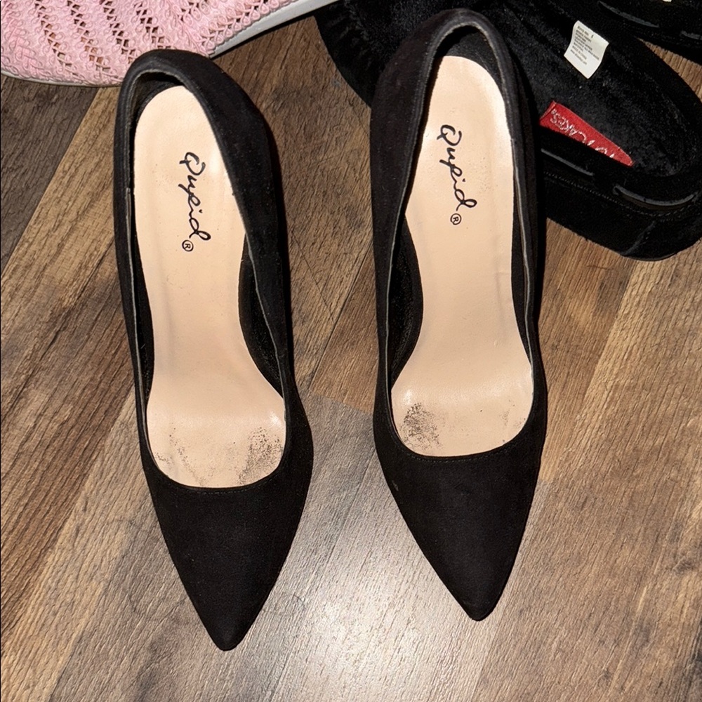Qupid Black Heels Elegant Pointed Toe